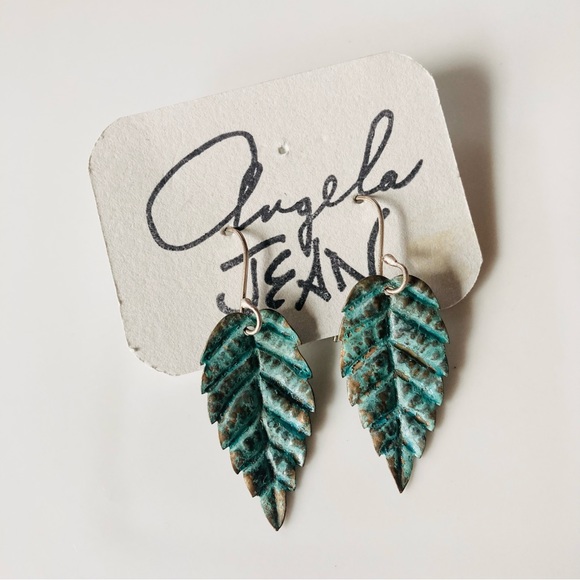 Angela Jean Handmade Copper Leaf Earrings - Picture 1 of 2
